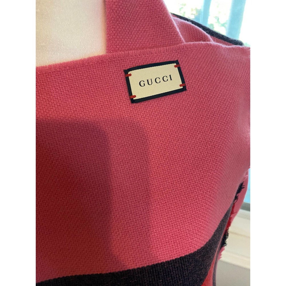 SOLD NWT Gucci Strong Stars Pink Gucci Stripe Jacquard wool cashmere silk Scarf - Picture 6 of 7